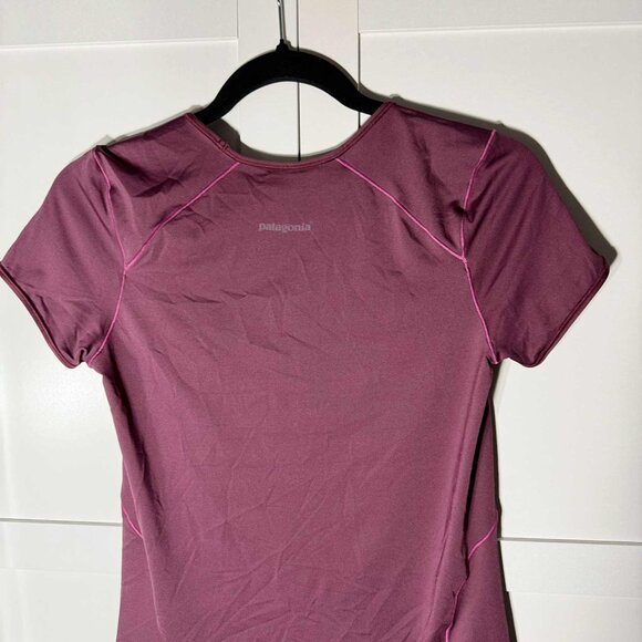 Patagonia Women's Tee T-shirt Active Cool Lightweight Maroon XS - Picture 8 of 8